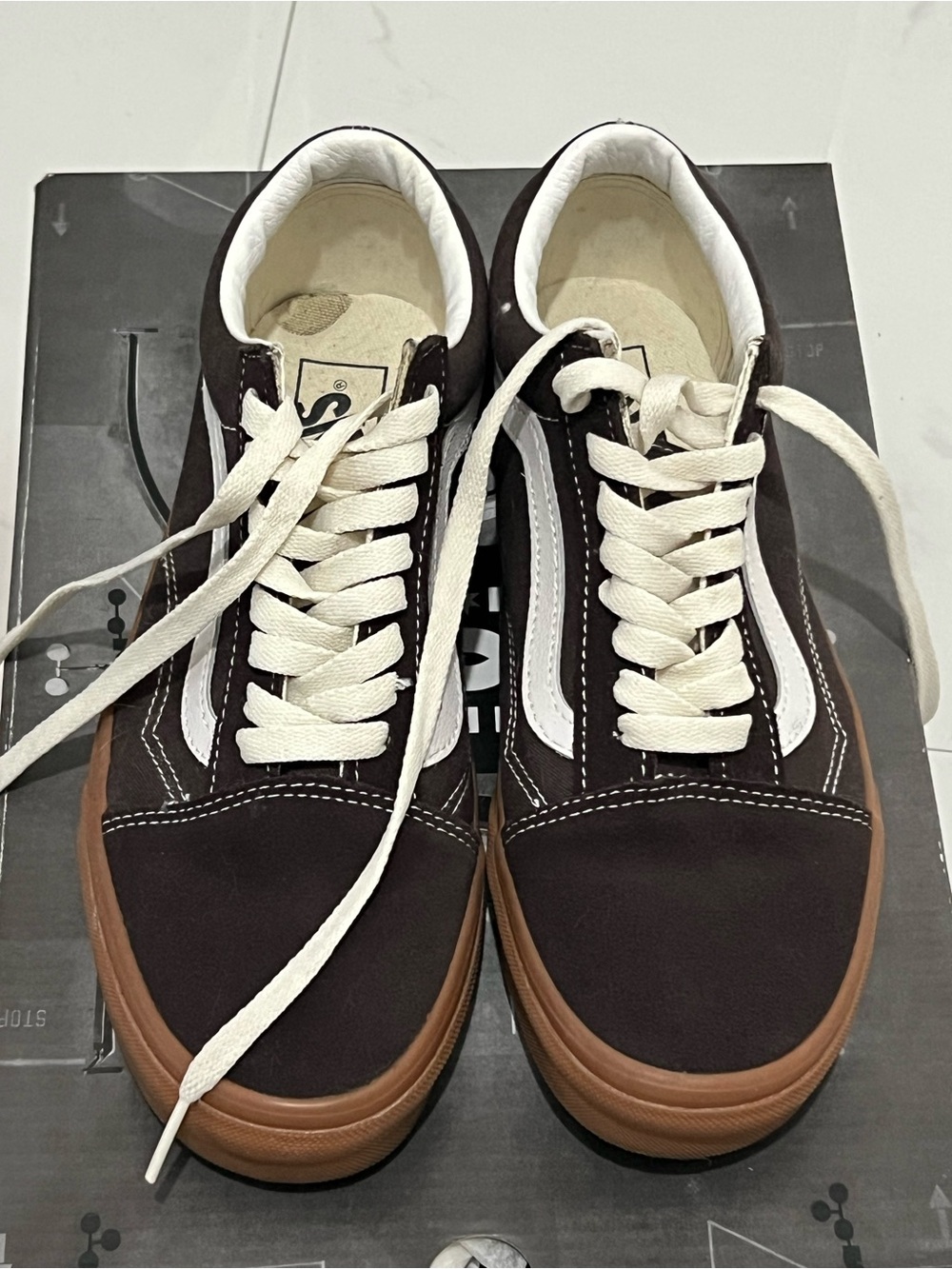 Vans Brown Canvas Low-Top Sneakers with White Stripe